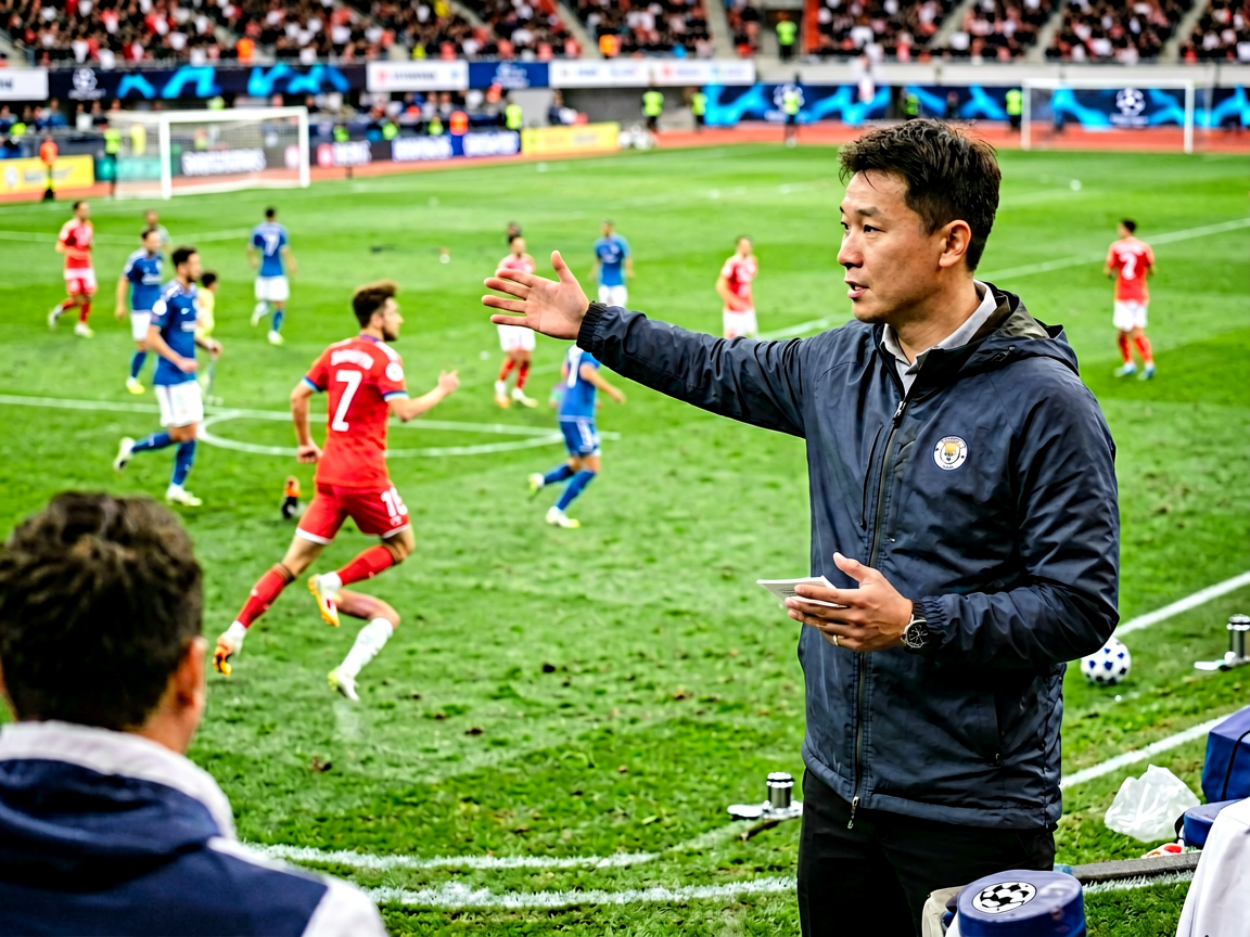 足球战术分析教练场边指挥比赛场景